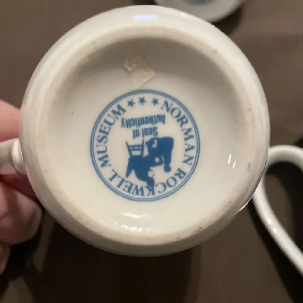 Norman Rockwell Toymaker Mug Lot of 4 Vintage 1982 Museum Gold Rim Cups